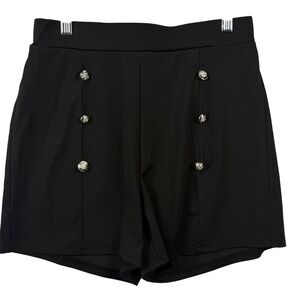 High Waist Shorts L Sailor Quiet Luxury Old Money Gold Crest Button Nautical EUC